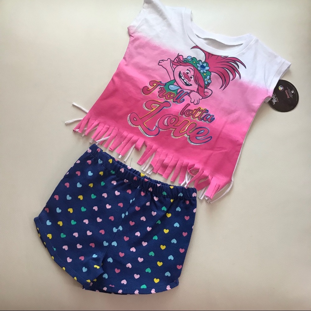 Trolls cute pink outfit shorts top